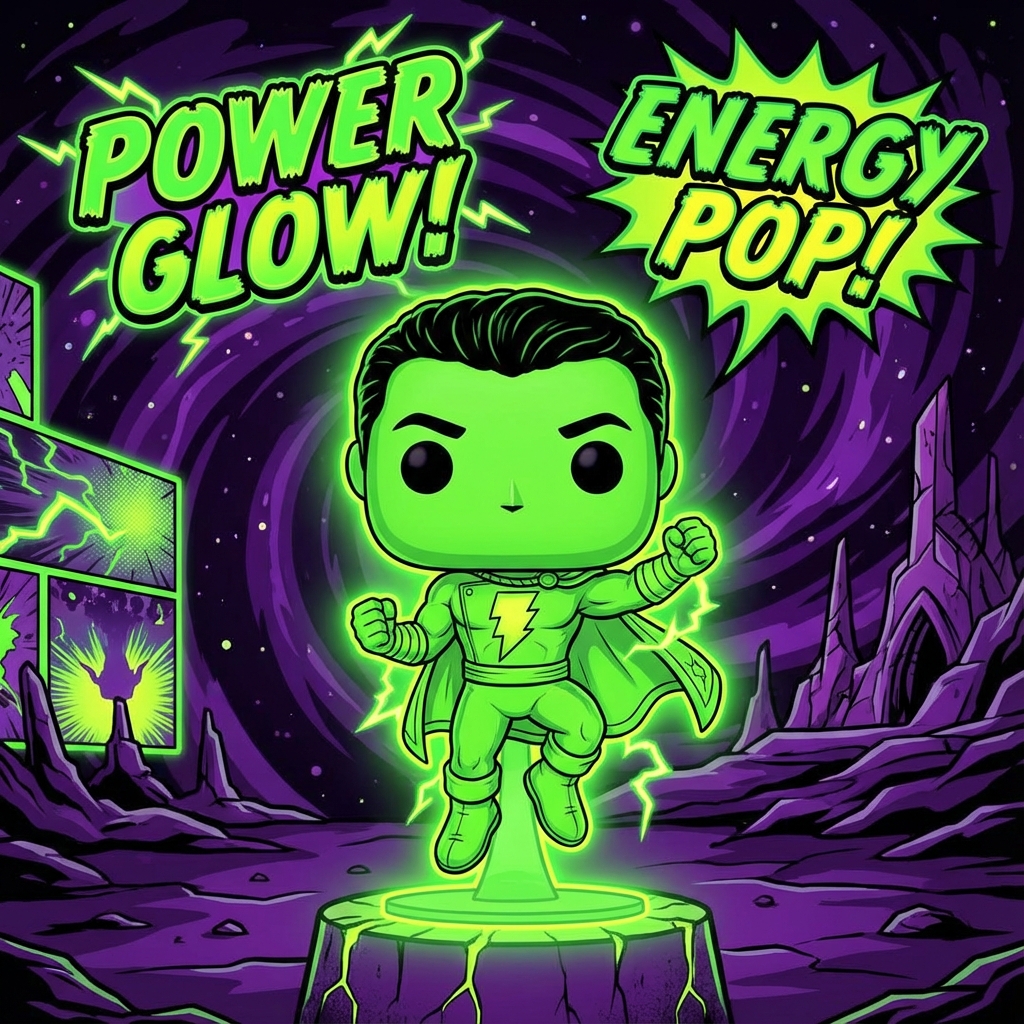 Ilustração de um Funko Pop brilhando no escuro