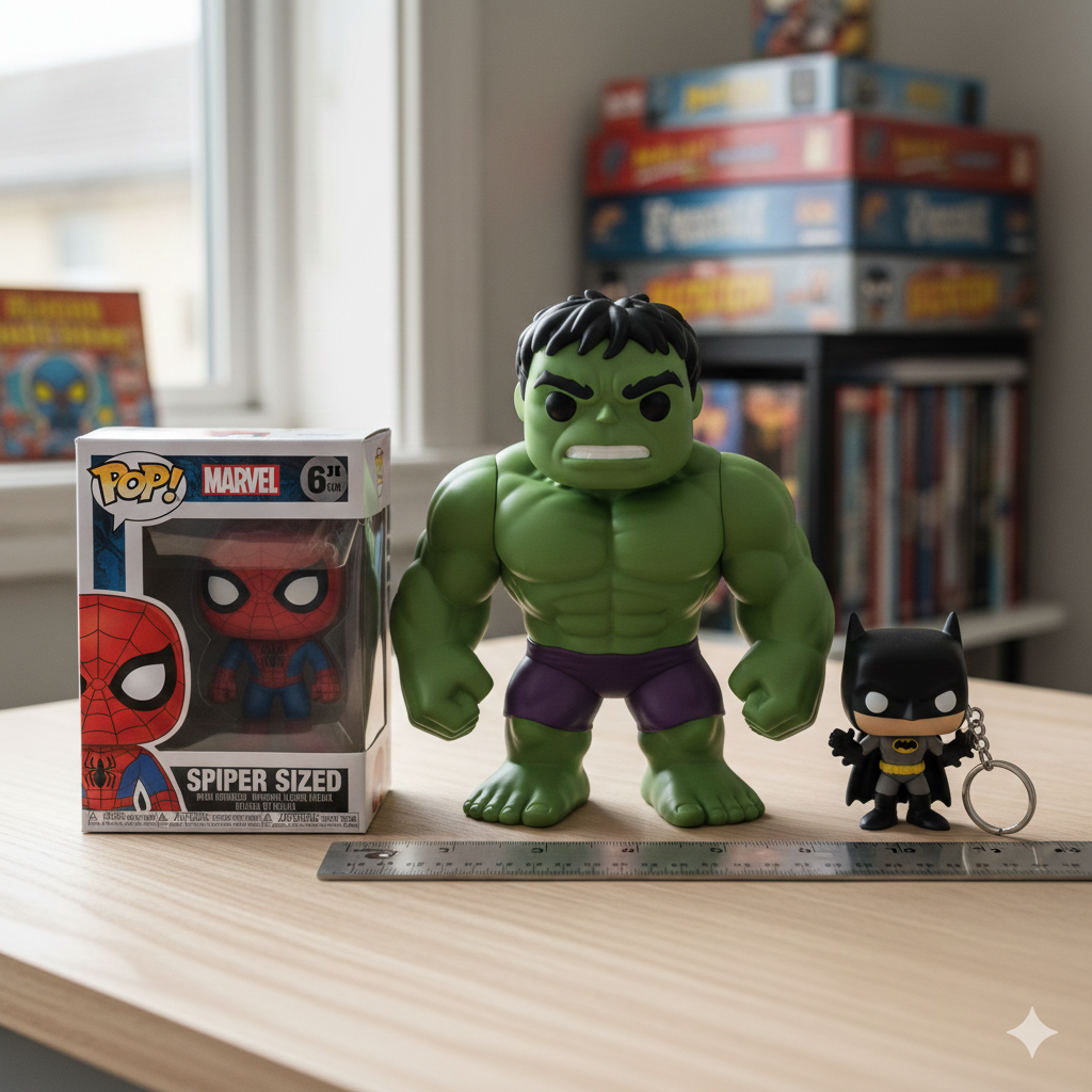 Comparação de tamanho Funko Pop Gigante vs Mini